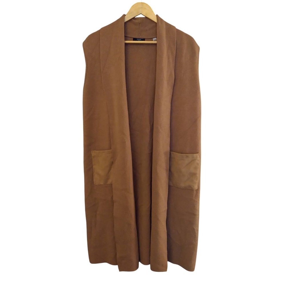 Tahari Duster Long Open Front Cardigan Sweater Women's XL Brown Heavy Sleeveless